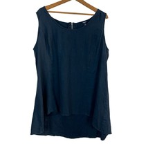 Premise Tunic Top Womens 1X Navy Blue 100% Linen High Low Scoop Neck Exp... - £19.51 GBP