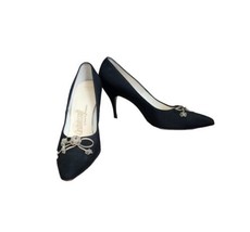 Vintage 50s Customcraft SCHWARTZ BENJAMIN Black Satin Pumps Glass Beads ... - £31.65 GBP