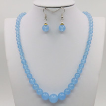 Beautiful Beads Neck Chain Earring Sets Blue Aventurine Round Beads Jewe... - $78.24