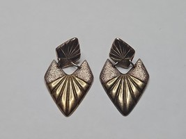 Silver/Gold Tone Leaf Pattern Dangle Earrings Vintage  - $9.99