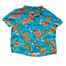 Havana Jacks Mens Hawaiian Shirt XL Button Up Blue Hibiscus Plumeria - £7.53 GBP