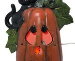 Vintage Halloween Fall Light Ceramic Pumpkin Black Kitten Jack-o-lantern... - $80.41