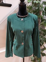 JM Collection Women&#39;s Green Solid Polyester Long Sleeve Button Front Jacket 14P - £23.35 GBP