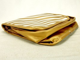 Hanging Cosmetic Bag, Nylon Shell, Gold &amp; White Stripes, Clear Vinyl Pouch TS-28 - £10.02 GBP