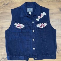 Vintage PS Gitano Jean Vest Womens Medium Dark Blue Pockets Buttons Lace... - $27.12