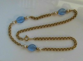 Avon Faux Pearl and Blue Stone Necklace - £13.13 GBP