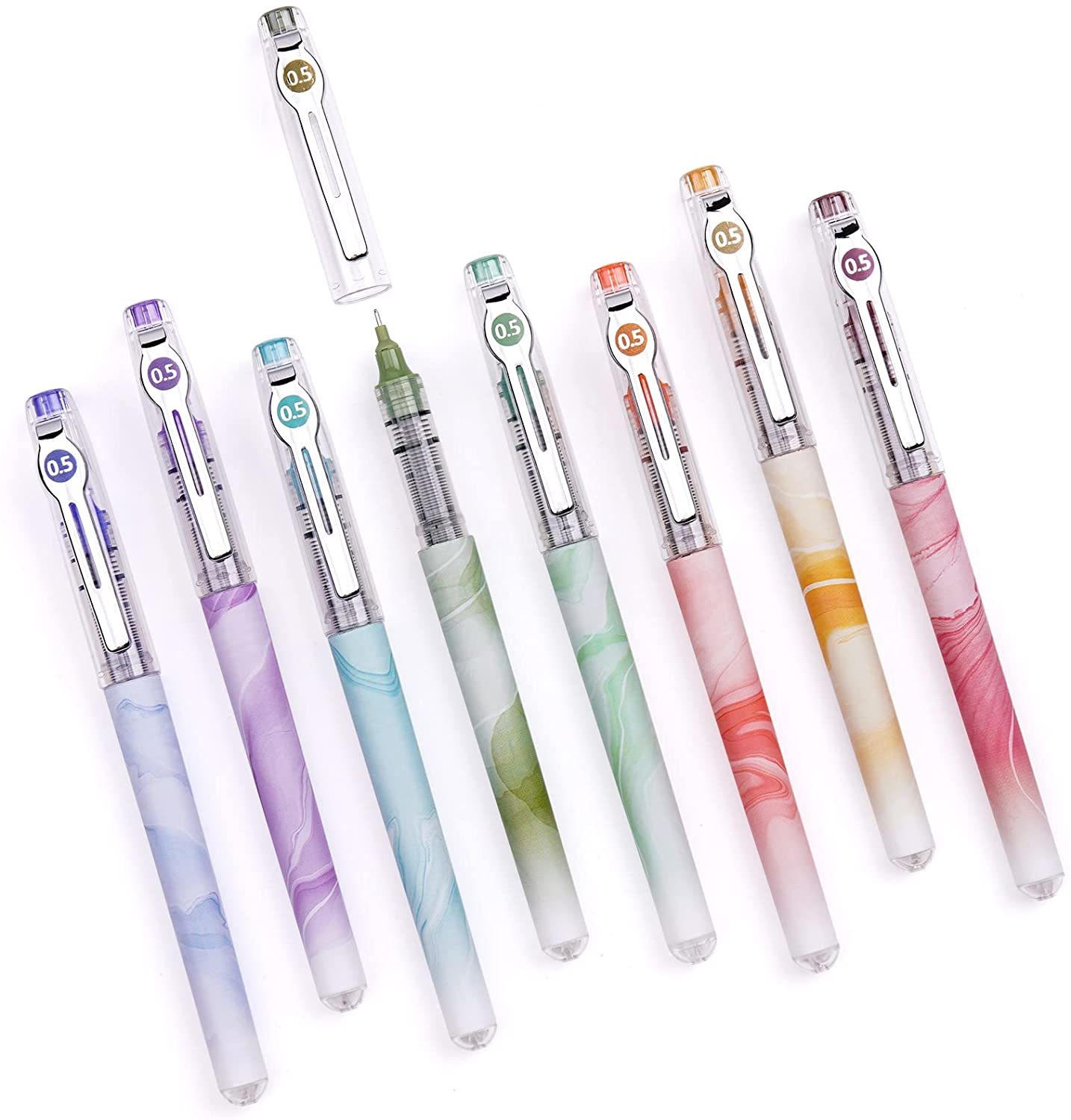 WRITECH Liquid Ink Rollerball Pens: Multi Colored 0.5mm Extra Fine Point Tip Rolling Roller Ball Pen 8ct Assorted Colors for Journaling Smooth