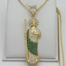 2Ct Round Cut Green Emerald Saint Jude Men&#39;s Pendant 14k Yellow Gold Plated - £263.77 GBP