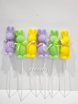 Easter Flocked Pastel Bunny Rabbits Picks Ornaments Wreath Decor Set of 6 - $19.99