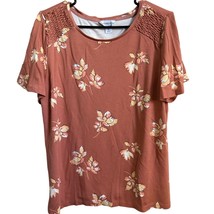 Liz Claiborne Blouse Shirt XL Extra Large Floral Rayon Polyester Dark Peach - £9.23 GBP