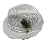 Bruno Capelo Boys White Hat Polyester Braid with Feather Satin Hatband Size S/M - £23.97 GBP