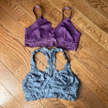 2 Lace Bralettes Auden Felina Medium Racerback Gray Purple Unpadded Wireless Bra - £8.37 GBP