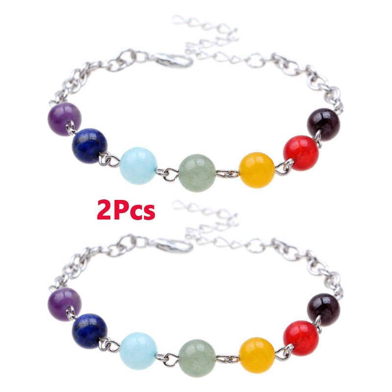 Primary image for 2Pcs 7 Chakra Reiki Healing Crystal Stretch Bracelets Gemstone Yoga Bracelets Ad