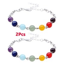 2Pcs 7 Chakra Reiki Healing Crystal Stretch Bracelets Gemstone Yoga Brac... - $18.16