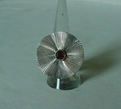 GORGEOUS VINTAGE MODERNIST .925 SILVER RING RED STONE POPPY FLOWER - $135.00