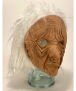 Vtg Halloween Mask Wrinkled Creepy Woman w White Hair-Vinyl - £32.91 GBP