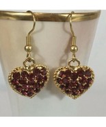 Ruby Red w/Gold Heart Swarovski Crystal Earrings Artisan Made **Gift Idea** - $16.93