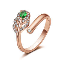 Green Crystal &amp; Clear Cubic Zirconia Leaf Bypass Ring - £10.35 GBP