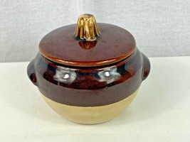 Vintage USA Stamped Pottery Brown Drip Glaze Bean Pot Crock Jar  3  1/2&quot; Tall - £7.04 GBP