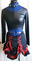 STEAMPUNK/goth/BOHO/PUNK RED&amp;BLACK COTON RUFFLE MINI SKIRT,SIZE S/M, WAI... - $30.32