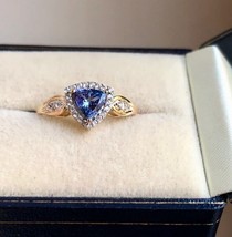 14k Yellow Gold 4ct Trillion Cut Tanzanite Gemstone Wedding Gift Ring For Her - £1,438.83 GBP