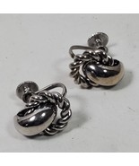Vintage  Screw Back Earrings Silver Tone .65 Inch Decorative Rope Style - $23.44 CAD