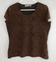 Croft &amp; Barrow Cap Sleeve Shirt Brow With Floral Design Size Medium - $12.60
