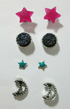 Jewelry Lot of 4 Pairs Stars &amp; Moon Celestial  Stud Post Earrings (No Ba... - £4.83 GBP