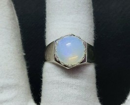 Sterling Silver Opal Mens Ring 12 mm Round 3.5 Ct Ethiopian Opal Wedding Band - £146.89 GBP