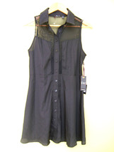 NWT DEX 1963 Designer Sheer Mesh Black Button Up Sleeveless Dress M 122121D - £53.73 GBP