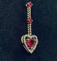 10k Yellow Gold Over Diamond &amp; Ruby Gemstone Love Heart Pendant Charm 3.22Ct - £88.87 GBP