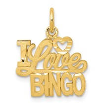 10K Yellow Gold I Love Bingo Charm Diamond-Cut Jewelry 20 X 16mm - £40.75 GBP