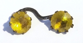Antique Art Deco Cloak Closure, Brass and Faceted Yellow Glass - $17.95