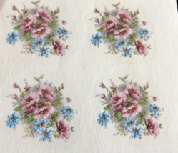 M100 - Ceramic Waterslide Vintage Decal - 8 Pink and Blue Flowers - 1.75&quot; - $2.50