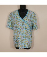 Southern Scrubs Women Scrub Top Medium Blue Woof Dog Mock Wrap Vet Nurse... - £7.14 GBP