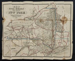 1862 antique RAILROAD MAP history NEW YORK foldout hand colored 29x24 - £112.62 GBP