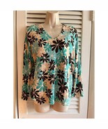 Peck &amp; Peck Weekend cotton blend v neck multi color floral sweater L Ret... - $18.30 CAD