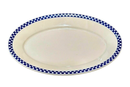 Homer Laughlin Oval Platter Plate Checkers Cobalt Blue 13.25 X 9.25 Inch Usa - £32.35 GBP