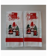 Gnome Kitchen Towels Set of 2 Christmas House Holiday Decor White 15&quot; x 25&quot; - $7.99
