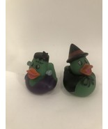 Set Of 2 Halloween Witch &amp; Frankenstein Rubber Ducks 2” Size Bath Tub Toy - £7.66 GBP
