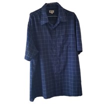 Haggar Men&#39;s Blue/White Plaid Short Sleeve Button Down Shirt with Pocket - £7.76 GBP