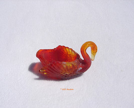 Beautiful Red-Orange Slag Glass 3 1/2 inch Small Swan by Boyd Crystal Art Glass - £12.54 GBP