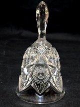 Vintage IMPERIAL GLASS 6.75&quot; Clear Glass Bell - Meadow Green Notching &amp; ... - $21.10