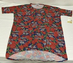 LuLaRoe Tunic Top Shirt Small Blue White Green With Red Roses - $13.56