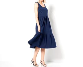 Encore by Idina Menzel Tiered Midi Dress- Midnight, MEDIUM - £23.52 GBP