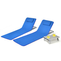 3Pcs Beach Lounge Chair Mat Set 2 Adjustable Lounge Chairs With Table Blue - $113.99