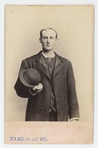 Antique Circa 1880s Cabinet Card Handsome Man Holding Hat Pittman Springfield IL - £11.00 GBP