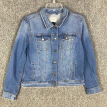 Universal Thread Denim Jacket Women&#39;s Large Cotton Blend Graphic Print A... - $365.38 MXN