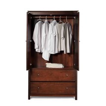 Solid Wood Bedroom Armoire Wardrobe Cabinet with Hanging Bar in Cherry Finish - $20,440.95 MXN