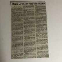 Magic Johnson Returns To NBA Newspaper Article Clipping - £6.30 GBP